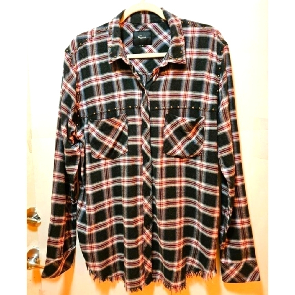Rails black white red plaid with studded accent. Large. Western Soft Comfy Warm